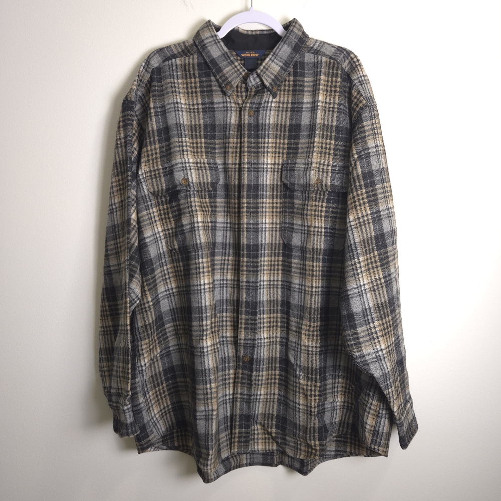WOOLRICH Men's‎ Wool Nylon Blend Charcoal Plaid Shacket 2XL Grey Yellow